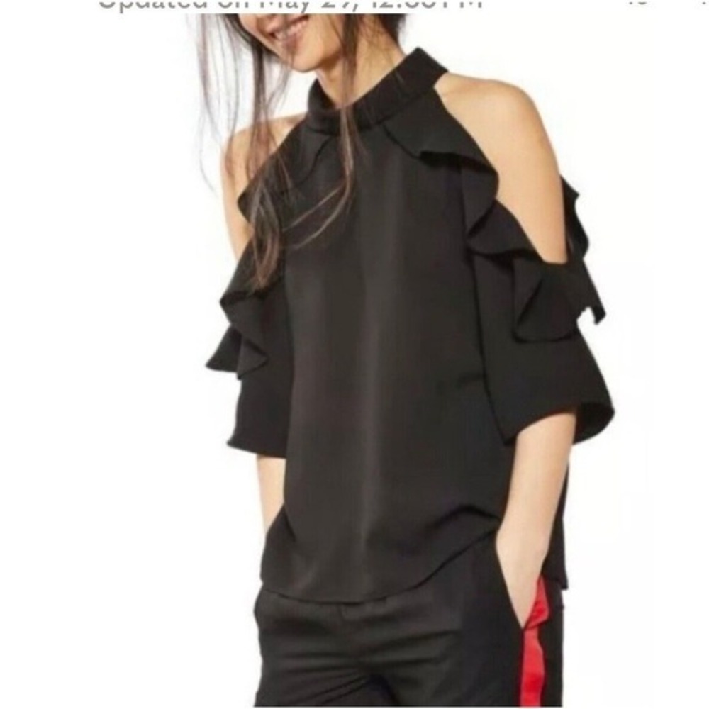 Topshop Black Ruffle‎ Top Size 8